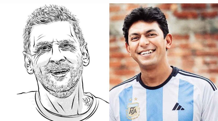 মেসির ছবি এঁকে প্রশংসায় ভাসছেন চঞ্চল চৌধুরী।ছবি: সংগৃহীত 